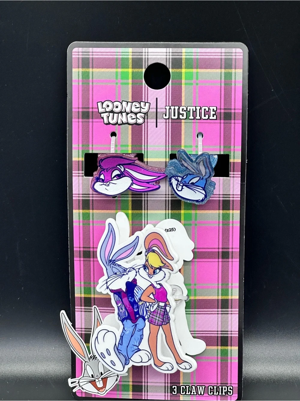 Justice Looney Tunes Plaid Hair Clip Set in Pink, Gold, Purple